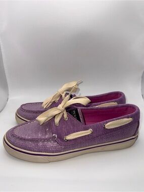 Sperry Purple Sequin Boat Shoes with Cream Laces. Size 7